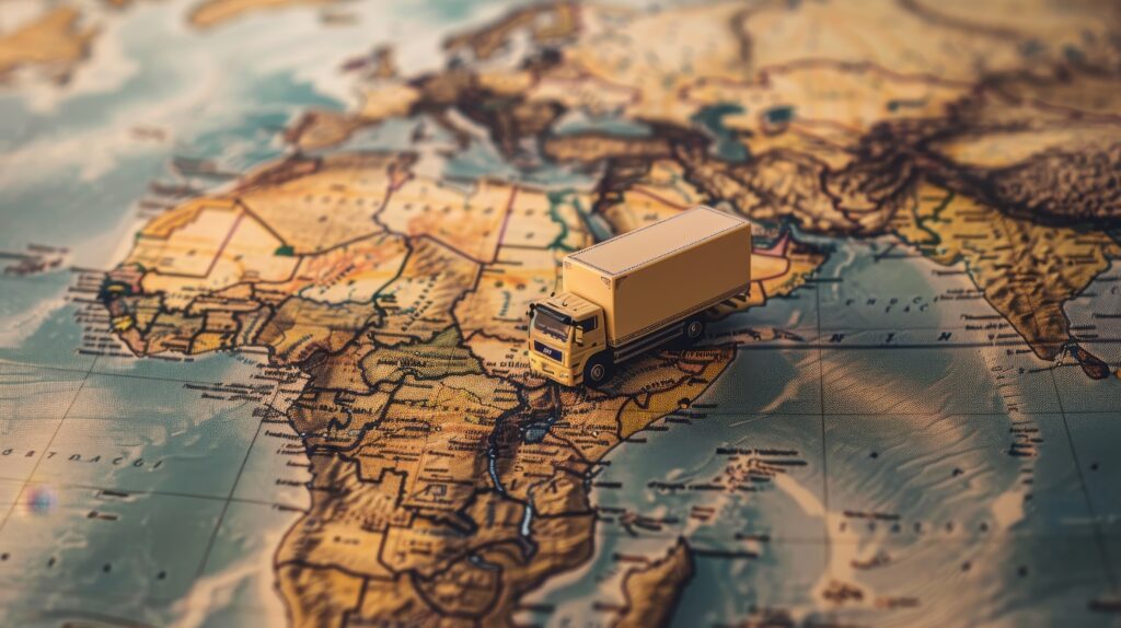 Truck on map of Africa